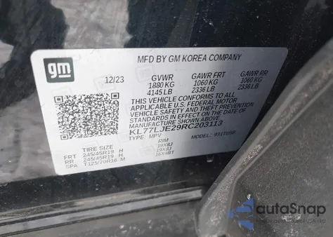 2024 Chevrolet Trax Fwd 2Rs z USA, uszkodzony, nr VIN KL77LJE29RC203113